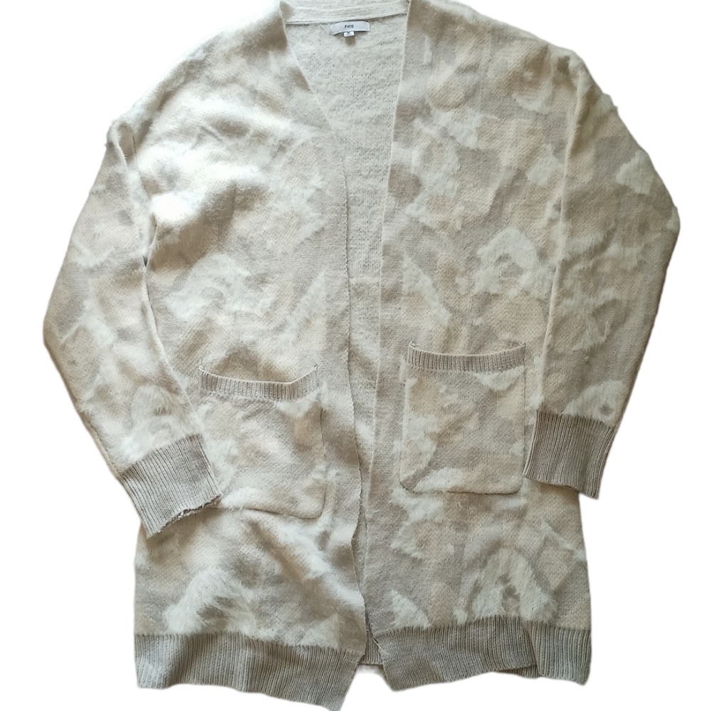 Fate Neutral Camo Open Front Cardigan Sweater M